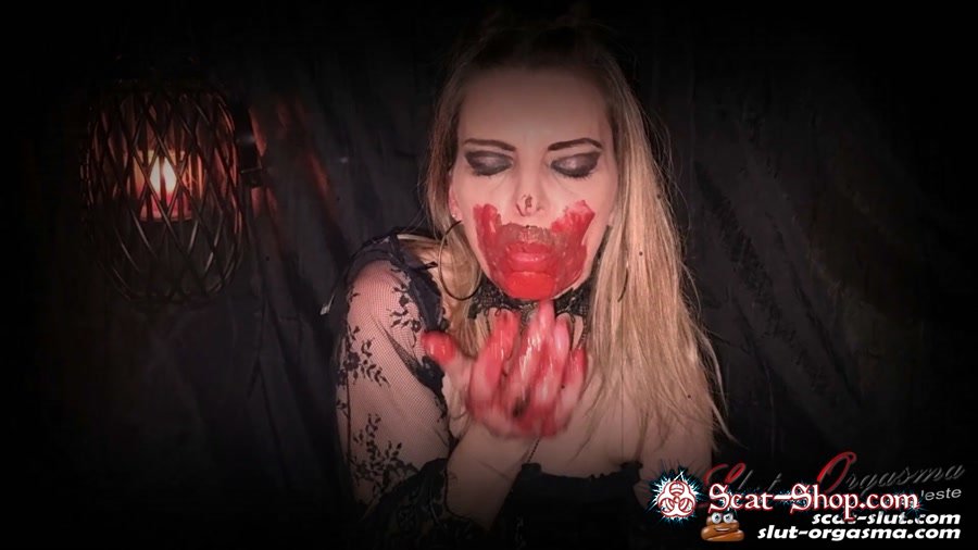 SlutOrgasma - Extreme scat and puke swallowing - Bloody scat dinner of a satanic [Fetish / 4.11 GB] FullHD 1080p (Shitting Ass, Solo)
